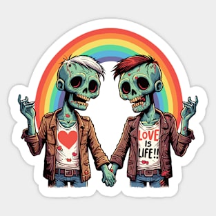 Love is Life, zombie gay couple with rainbow Sticker